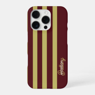 Funda Para iPhone 16 Pro Patrón de rayas verde Chartreuse y burdeos
