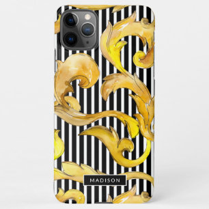 Funda Para iPhone 11Pro Max Patrón de rayas y barroco decorativo con nombre
