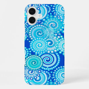 Funda Para iPhone 16 Plus Patrón de remolino fractal, azul cobalto