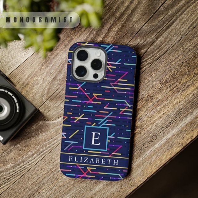 Funda Para iPhone Patrón de resumen azul de la Marina Oscura persona (Custom Dark Navy Blue Abstract Pattern iPhone Case)