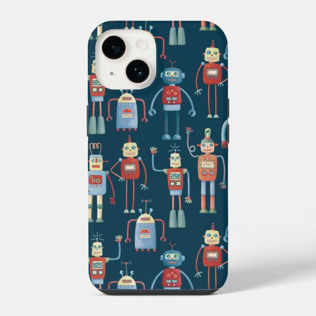 Funda Para iPhone Patrón de Robot Retro Oscuro (Reverso )