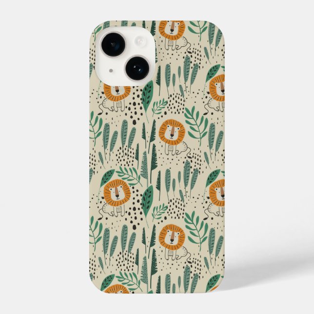 Funda Para iPhone Patrón de selva tropical de león de Doodle lindo (Reverso )