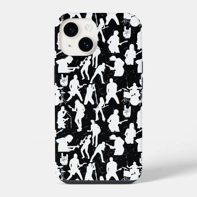 Funda Para iPhone Patrón de silueta de banda de rock con fondo negro (Reverso )