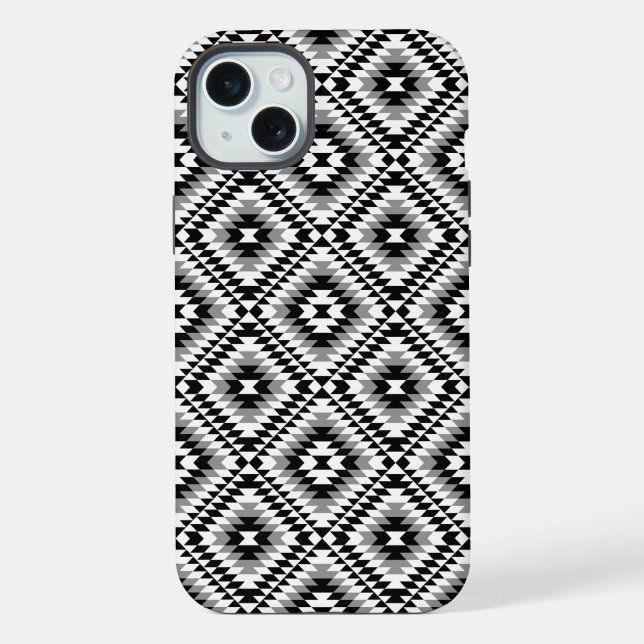 Funda Para iPhone Patrón de símbolo estilizado Azteca en B/N y gris (Reverso )