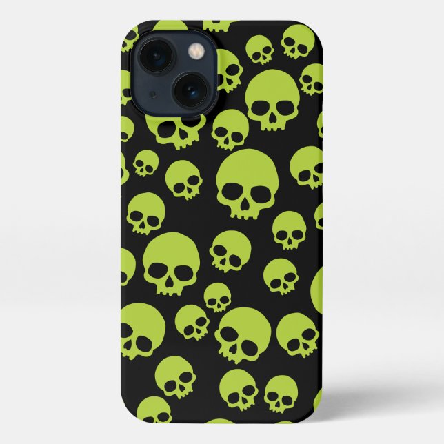 Funda Para iPhone Patrón de Skulls aleatorios verdes venenosos (Reverso )