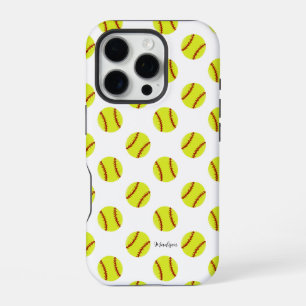 Funda Para iPhone 16 Pro Patrón de Sóftbol Adorable con Nombre Personalizad