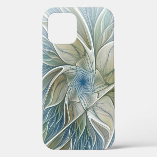 Funda Para iPhone 12 Patrón de sueño floral abstracto azul caqui fracta