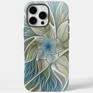Funda Para iPhone 16 Pro Max Patrón de sueño floral abstracto azul caqui fracta
