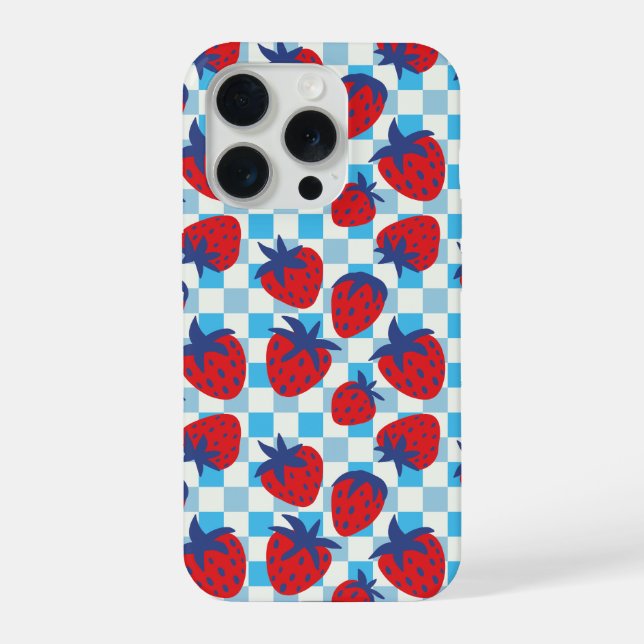 Funda Para iPhone Patrón de tablero de ajedrez de fresa en negrita (Reverso )