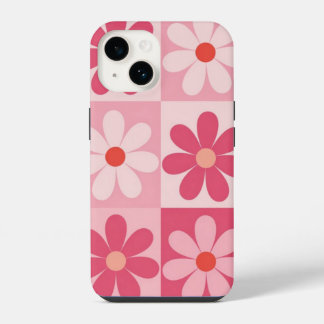 Funda Para iPhone 14 Patrón de tablero de ajedrez rosado retro