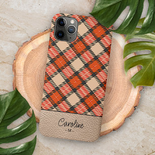 Funda Para iPhone 16 Pro Max Patrón de Tartán Personalizado de Calabaza de Otoñ