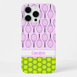 Funda Para iPhone 16 Pro Max Patrón de tenis nombre personalizado rosa verde