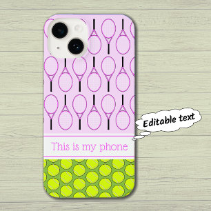 Funda Para iPhone 14 Patrón de tenis nombre personalizado rosa verde