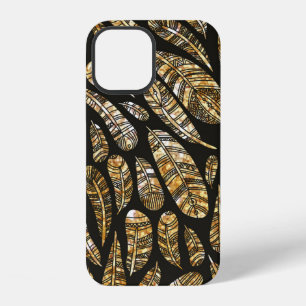 Funda Para iPhone 12 Patrón de textura perfecta de pluma dorada brillan