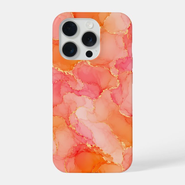 Funda Para iPhone Patrón de Tinta Alcohólica Naranja Rosa (Reverso )