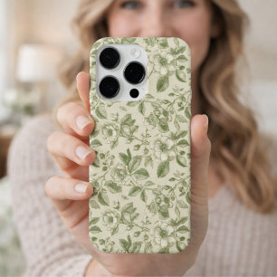 Funda Para iPhone 16 Pro Patrón de Toile Botánico Vintage Verde