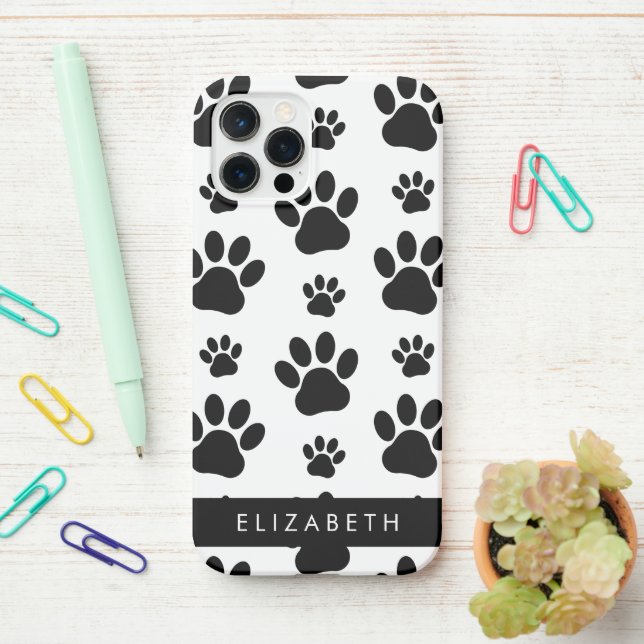 Funda Para iPhone Patrón de traza, garras de perro, negro y blanco,  (En el escritorio)