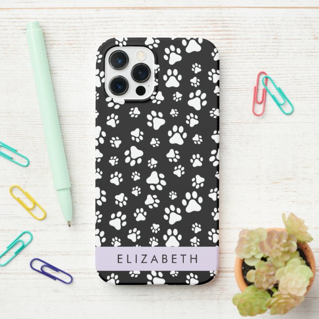 Funda Para iPhone Patrón de traza, garras de perro, negro y blanco,  (En el escritorio)