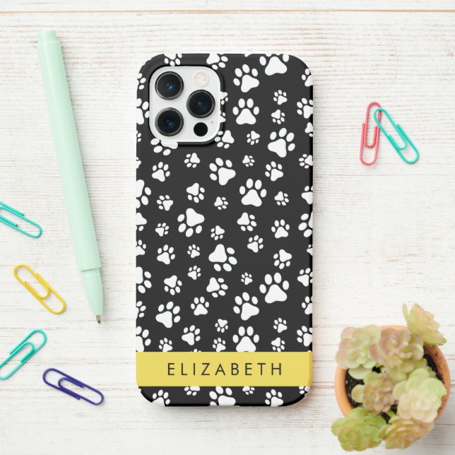 Funda Para iPhone Patrón de traza, garras de perro, negro y blanco,  (En el escritorio)