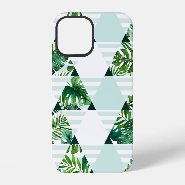 Funda Para iPhone Patrón de triángulos tropicales de menta moderno (Reverso )