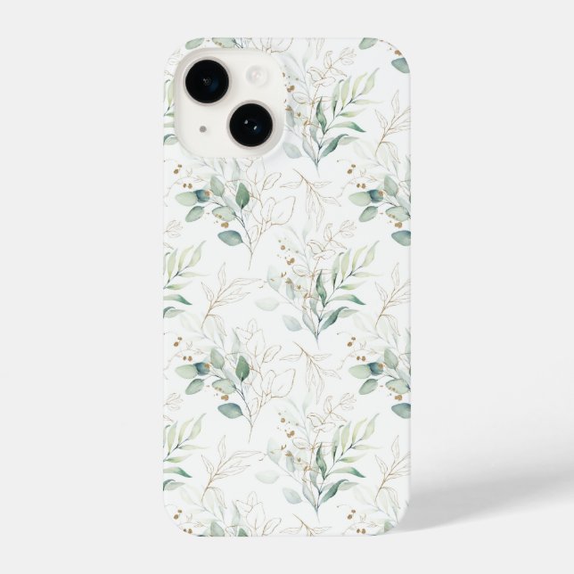 Funda Para iPhone Patrón de vegetación floral Mint Green Pastel (Reverso )