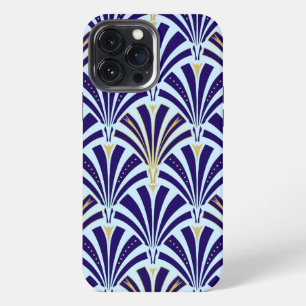 Funda Para iPhone 13 Pro Max Patrón de ventilador Art Deco - azul cobalto y azu