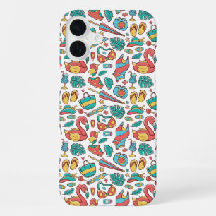 Funda Para iPhone 16 Plus Patrón de verano tropical de flamenco