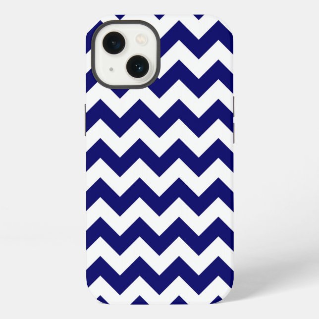 Funda Para iPhone Patrón de zigzag azul marino y blanco (Reverso )