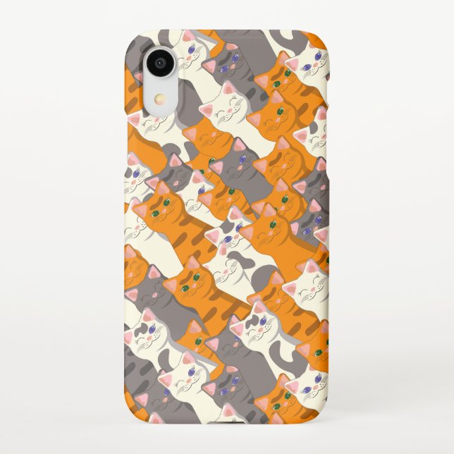 Funda Para iPhone Patrón diagonal del gato negro jengibre (Reverso)