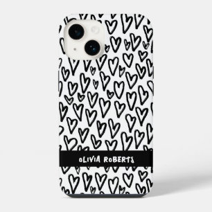 Funda Para iPhone 14 Patrón elegante de corazones blancos y negros