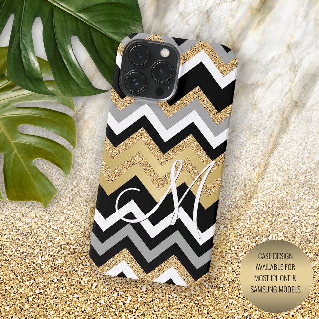 Funda Para iPhone Patrón elegante de zigzag dorado negro personaliza (Subido por el creador)