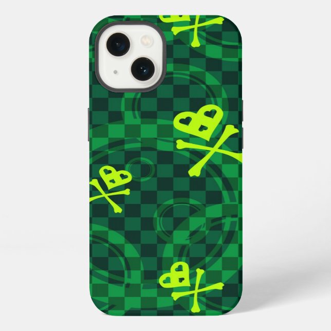 Funda Para iPhone Patrón Emo Verde Con Círculos (Reverso )