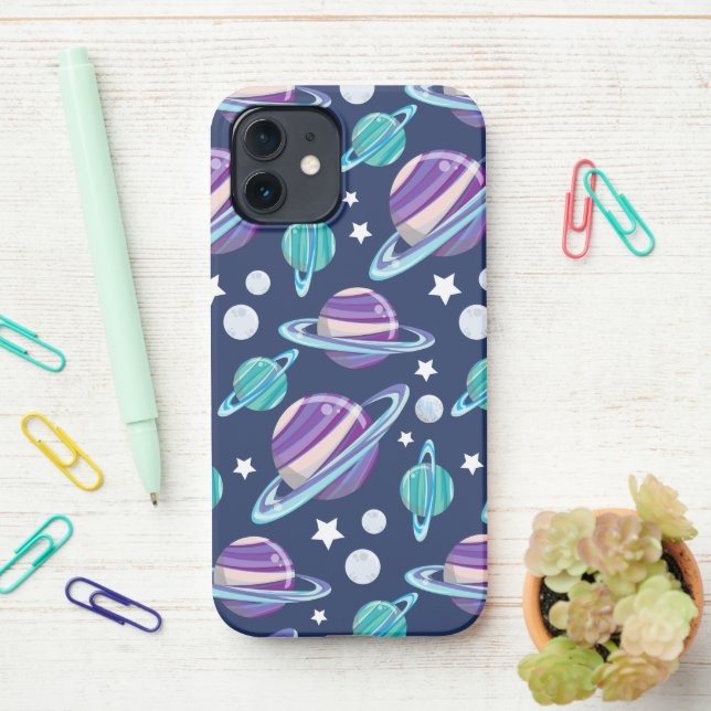 Funda Para iPhone Patrón espacial, planetas, estrellas, galaxia, cos (En el escritorio)