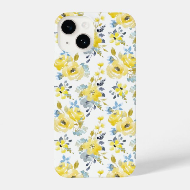 Funda Para iPhone Patrón floral amarillo acuarela (Reverso )