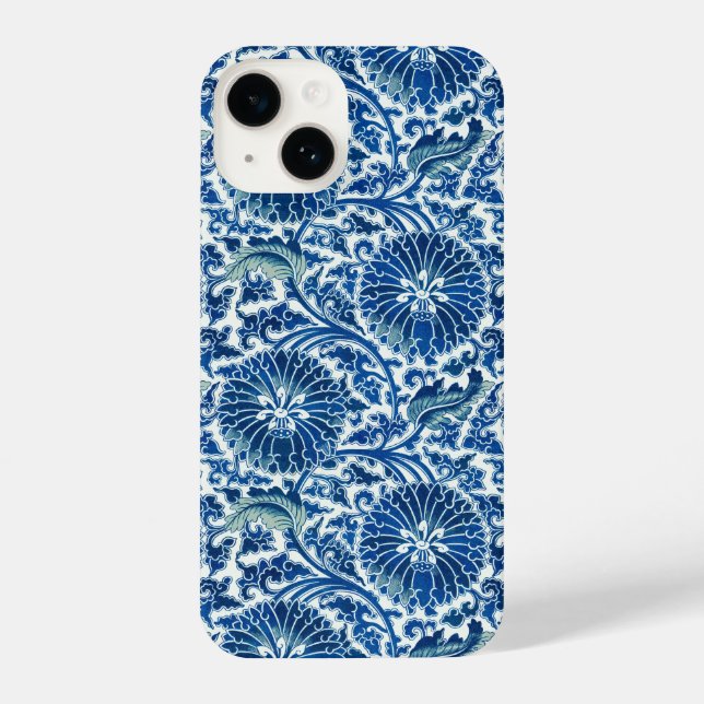 Funda Para iPhone Patrón floral azul chino (Reverso )