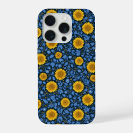 Patrón floral azul girasol amarillo vintage