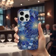 Patrón Floral Azul Oro Moderno