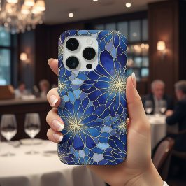 Patrón Floral Azul Oro Moderno
