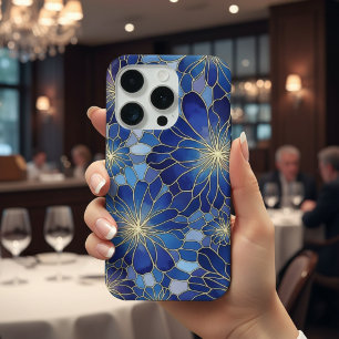 Patrón Floral Azul Oro Moderno