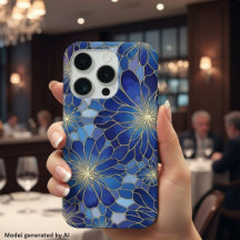 Patrón Floral Azul Oro Moderno
