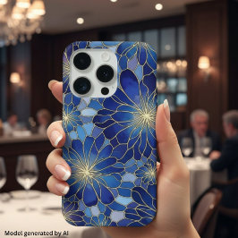 Patrón Floral Azul Oro Moderno
