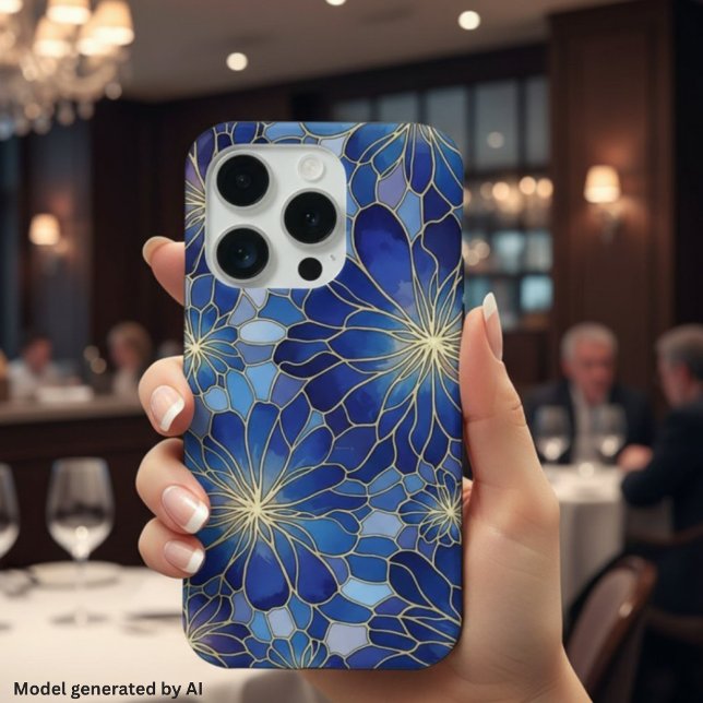Funda Para iPhone Patrón Floral Azul Oro Moderno (Subido por el creador)