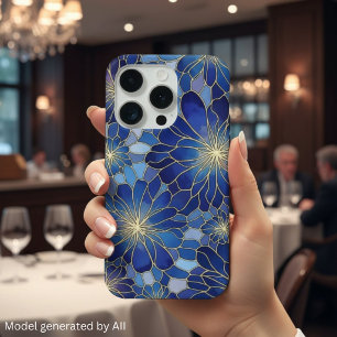 Patrón Floral Azul Oro Moderno