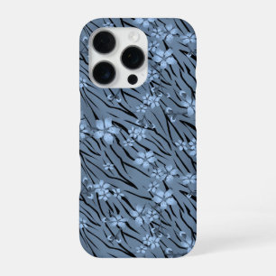 Funda Para iPhone 16 Pro Patrón floral, azul, tigre