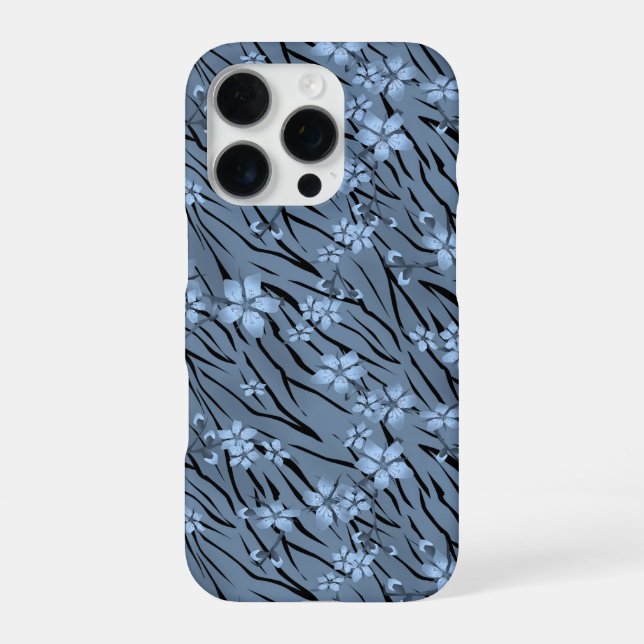 Funda Para iPhone Patrón floral, azul, tigre (Reverso)