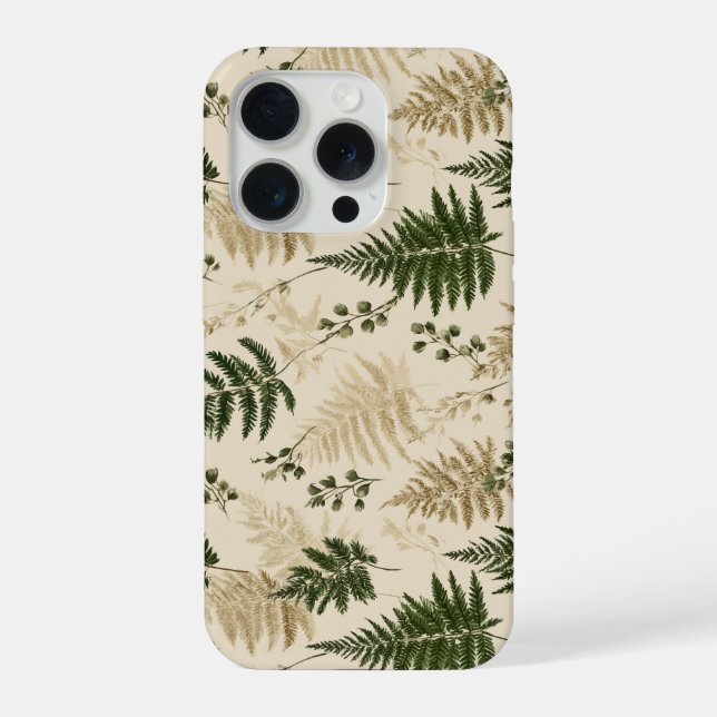 Funda Para iPhone Patrón floral beige verde botánico helecho (Reverso )
