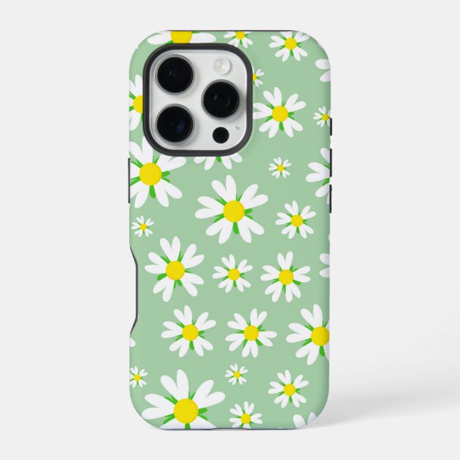 Funda Para iPhone Patrón floral blanco con fondo de menta (Reverso )