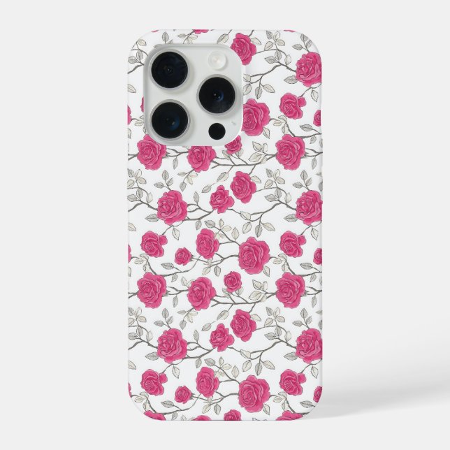 Funda Para iPhone Patrón floral blanco rosa dibujado a mano (Reverso )