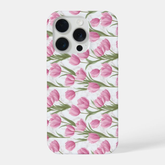 Funda Para iPhone Patrón floral blanco tulipán rosa moderno (Reverso )