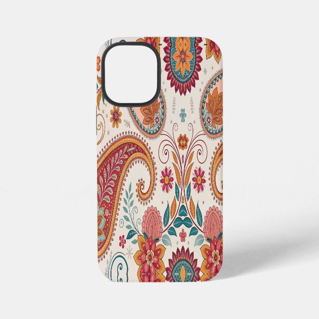Funda Para iPhone Patrón floral blanco vibrante boho paisley  (Reverso )